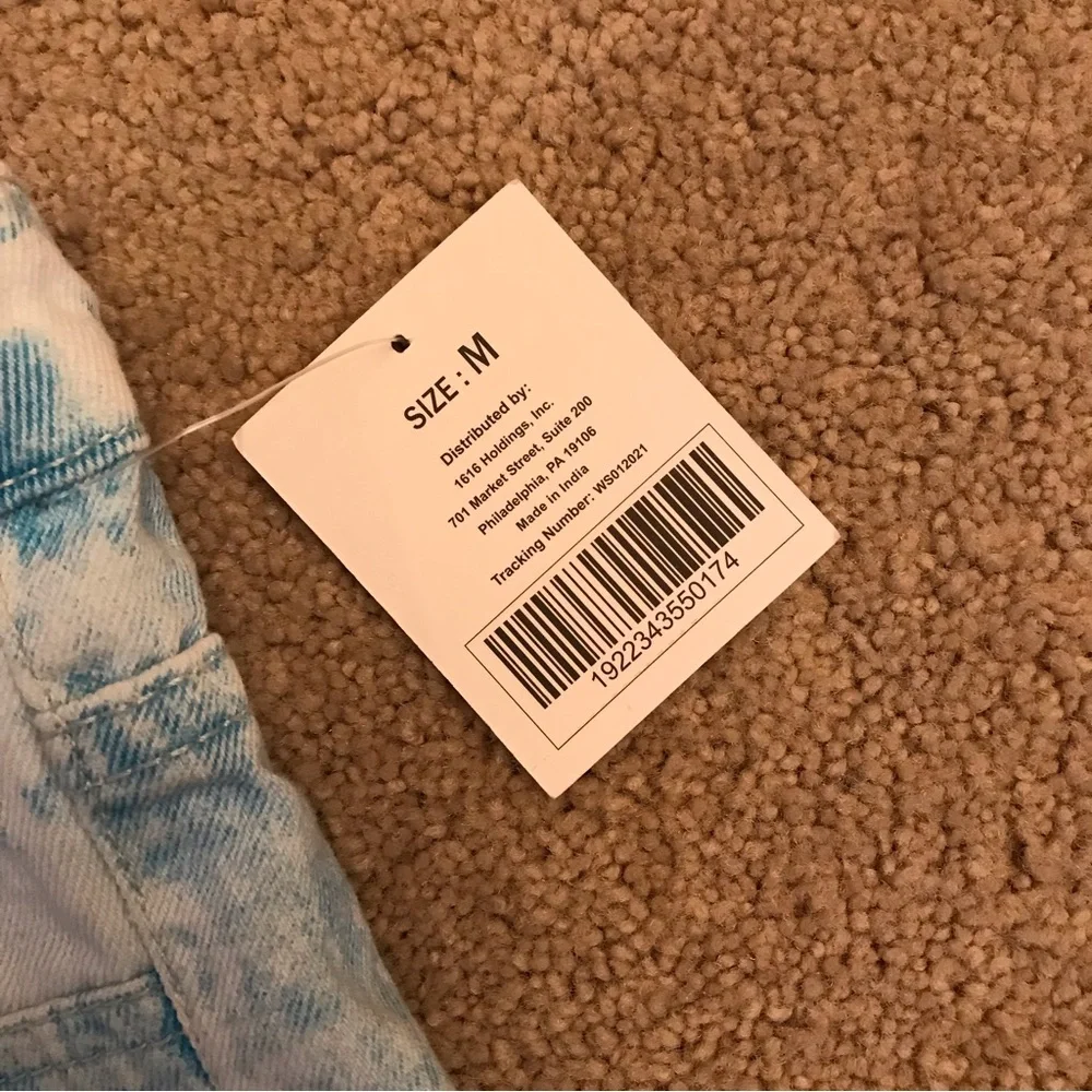 Tie Dye Denim Shorts NEW Womens Size Medium Sky Blue White High Waist Cotton - Picture 9 of 10